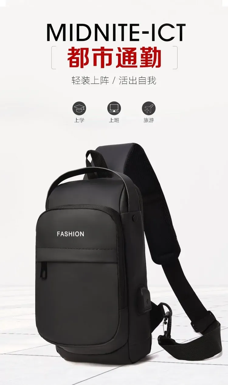 Tas Selempang Pria Bahan Nylon Polos Warna Hitam Bentuk Kotak Tali Lebar Pilihan Reseller