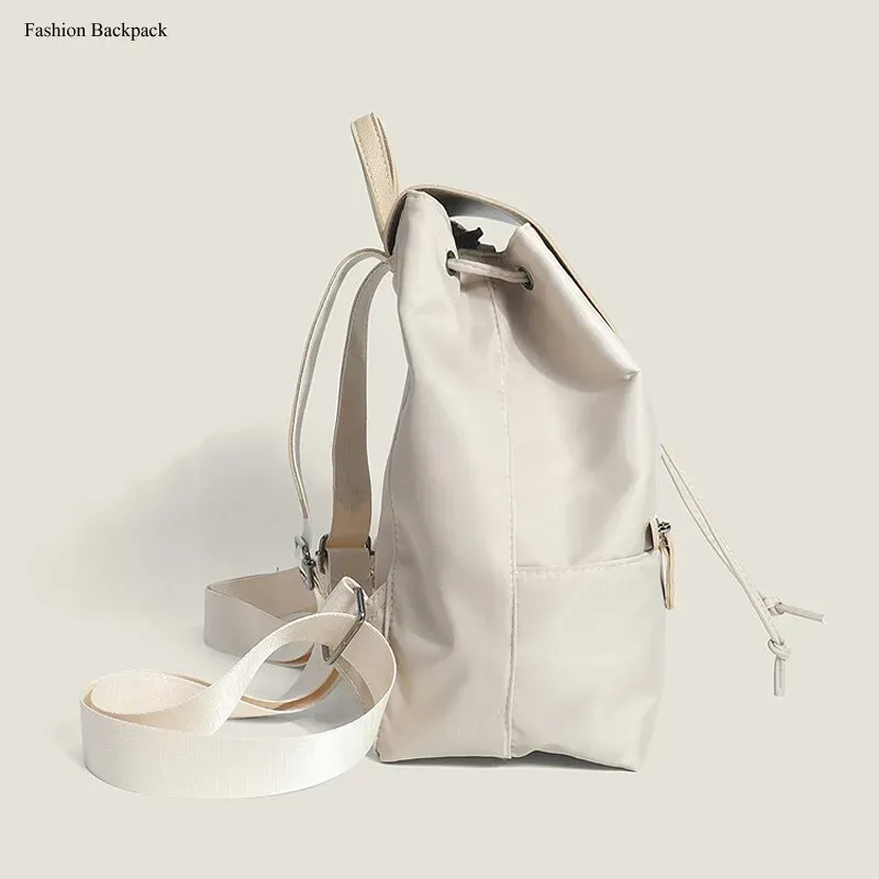 Tas Ransel Wanita Bahan Nylon Polos Bentuk Kotak Tali Panjang Resleting Harian Grosir Import