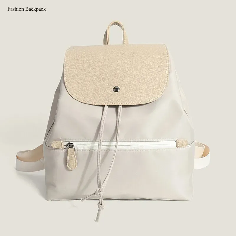 Tas Ransel Wanita Bahan Nylon Polos Bentuk Kotak Tali Panjang Resleting Harian Grosir Import