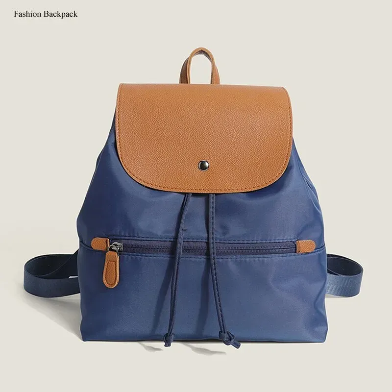 Tas Ransel Wanita Bahan Nylon Polos Bentuk Kotak Tali Panjang Resleting Harian Grosir Import