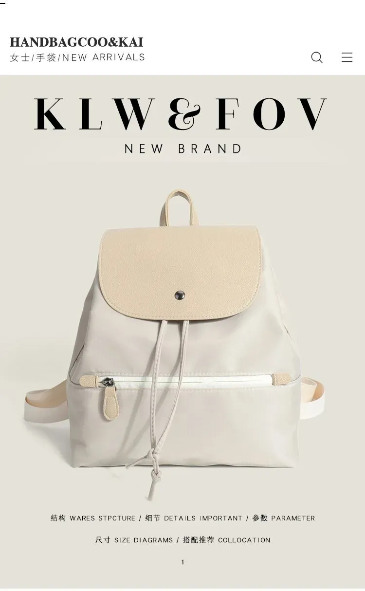 Tas Ransel Wanita Bahan Nylon Polos Bentuk Kotak Tali Panjang Resleting Harian Grosir Import
