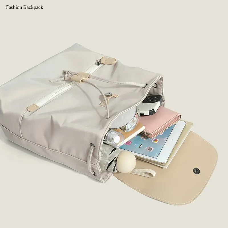 Tas Ransel Wanita Bahan Nylon Polos Bentuk Kotak Tali Panjang Resleting Harian Grosir Import