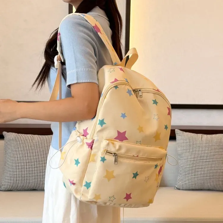 Tas Ransel Wanita Bahan Nylon Warna Putih Resleting Grosir Import