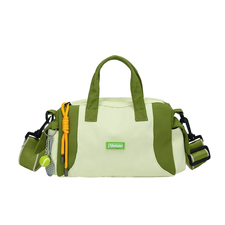 Tas Selempang Wanita Bahan Nylon Polos Warna Hijau Bentuk Kotak Tali Panjang Dengan Gantungan