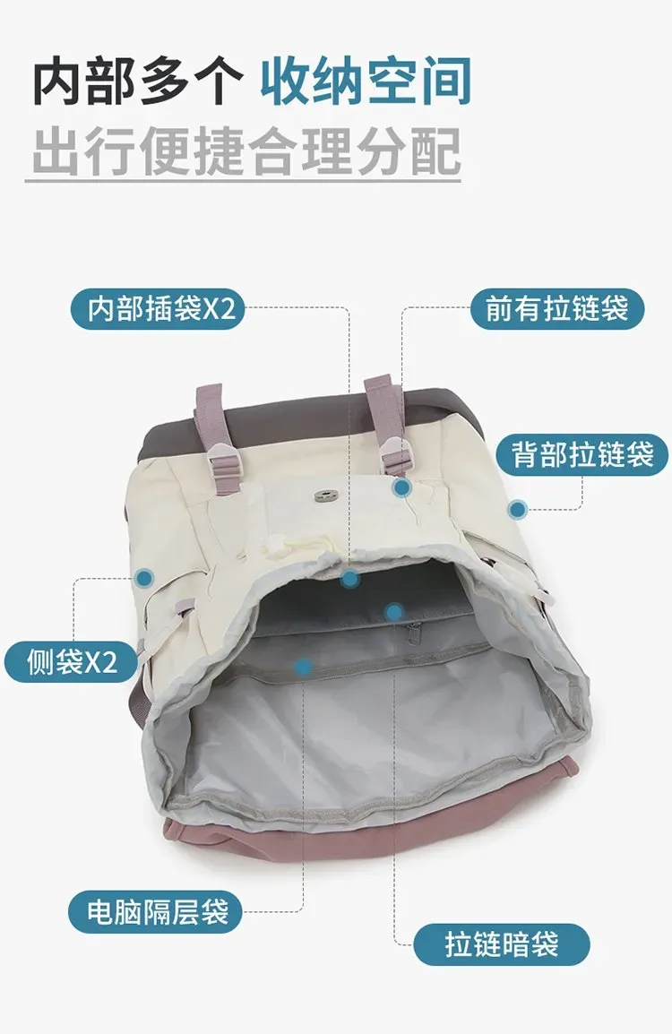 Tas Ransel Wanita Bahan Nylon Polos Bentuk Kotak Tali Lebar Resleting untuk Reseller