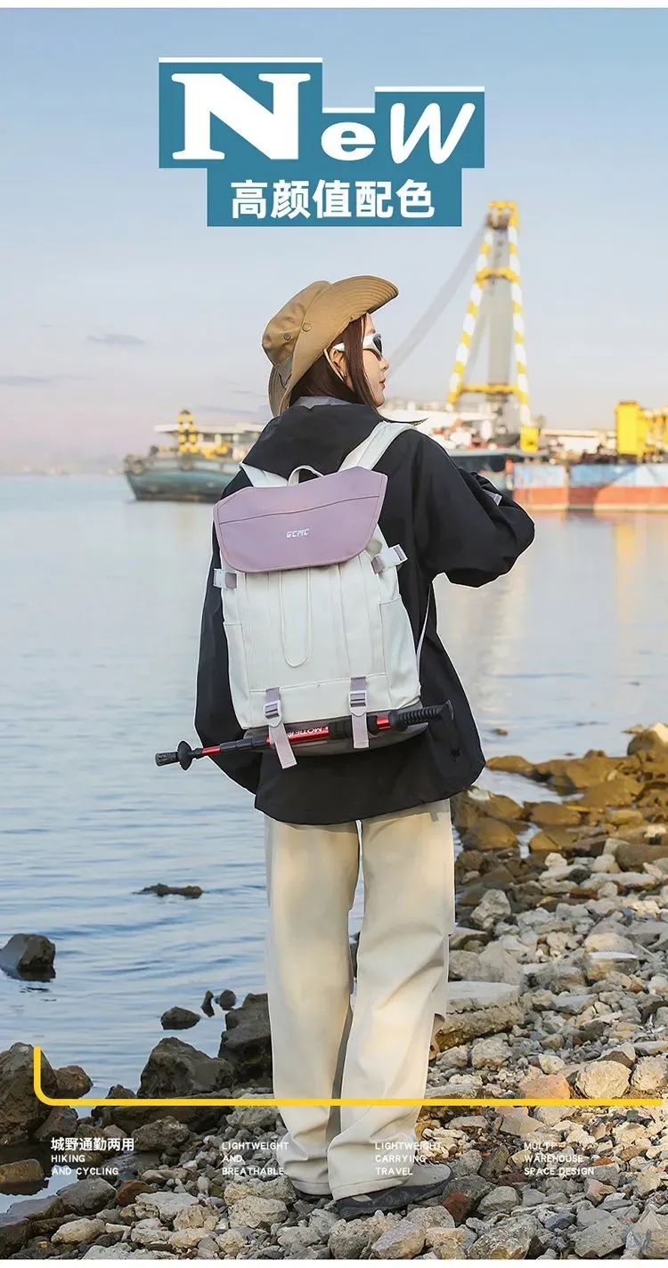 Tas Ransel Wanita Bahan Nylon Polos Bentuk Kotak Tali Lebar Resleting untuk Reseller