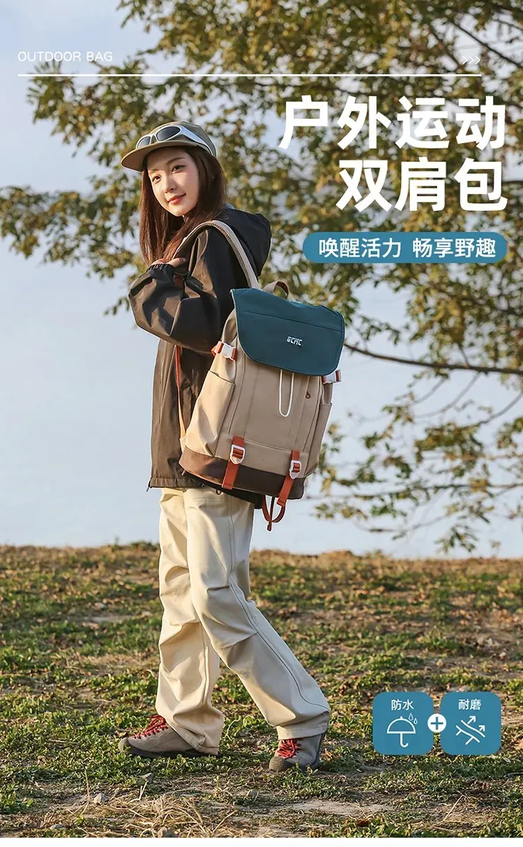 Tas Ransel Wanita Bahan Nylon Polos Bentuk Kotak Tali Lebar Resleting untuk Reseller