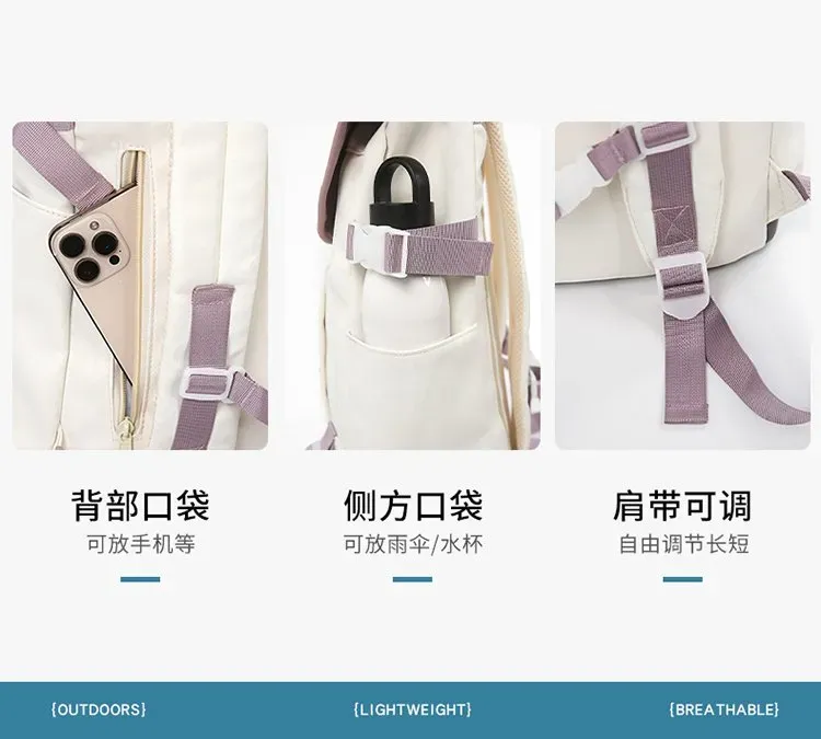Tas Ransel Wanita Bahan Nylon Polos Bentuk Kotak Tali Lebar Resleting untuk Reseller