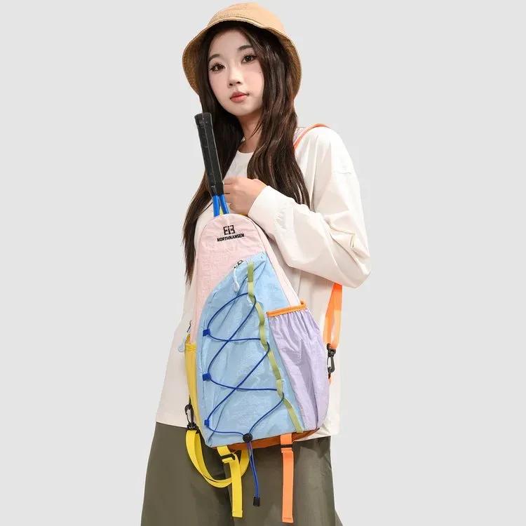 Tas Ransel Wanita Bahan Nylon Polos Warna Pink Bentuk Kotak Tali Lebar Resleting untuk Reseller