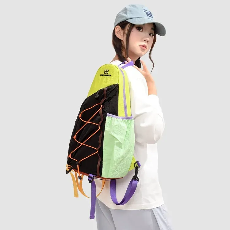 Tas Ransel Wanita Bahan Nylon Polos Warna Pink Bentuk Kotak Tali Lebar Resleting untuk Reseller
