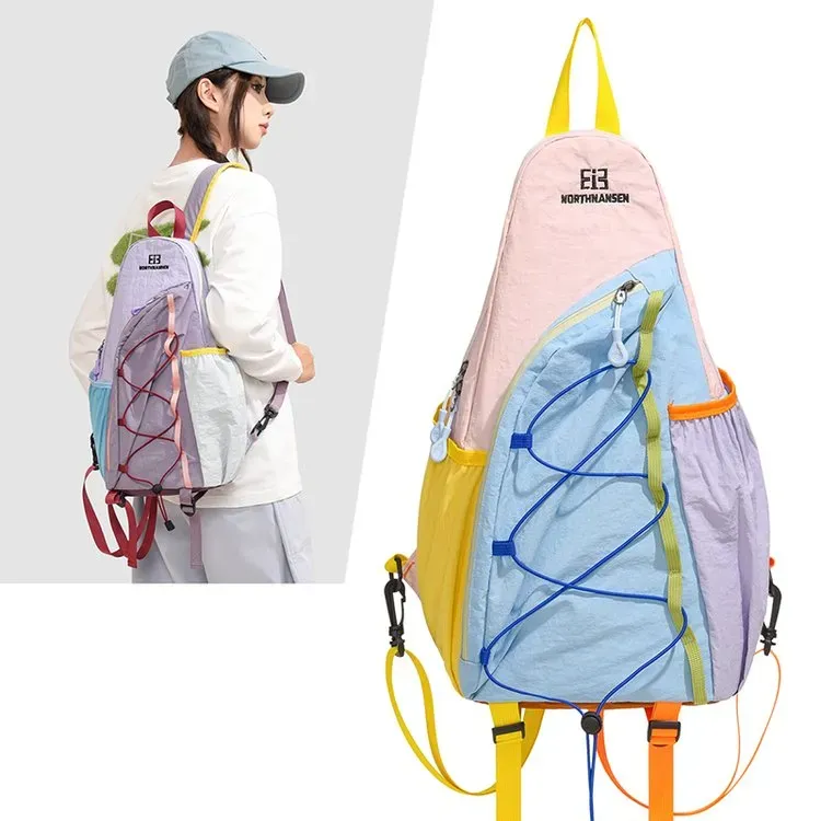 Tas Ransel Wanita Bahan Nylon Polos Warna Pink Bentuk Kotak Tali Lebar Resleting Harga Grosir