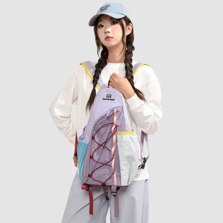 Tas Ransel Wanita Bahan Nylon Polos Warna Pink Bentuk Kotak Tali Lebar Resleting Harga Grosir