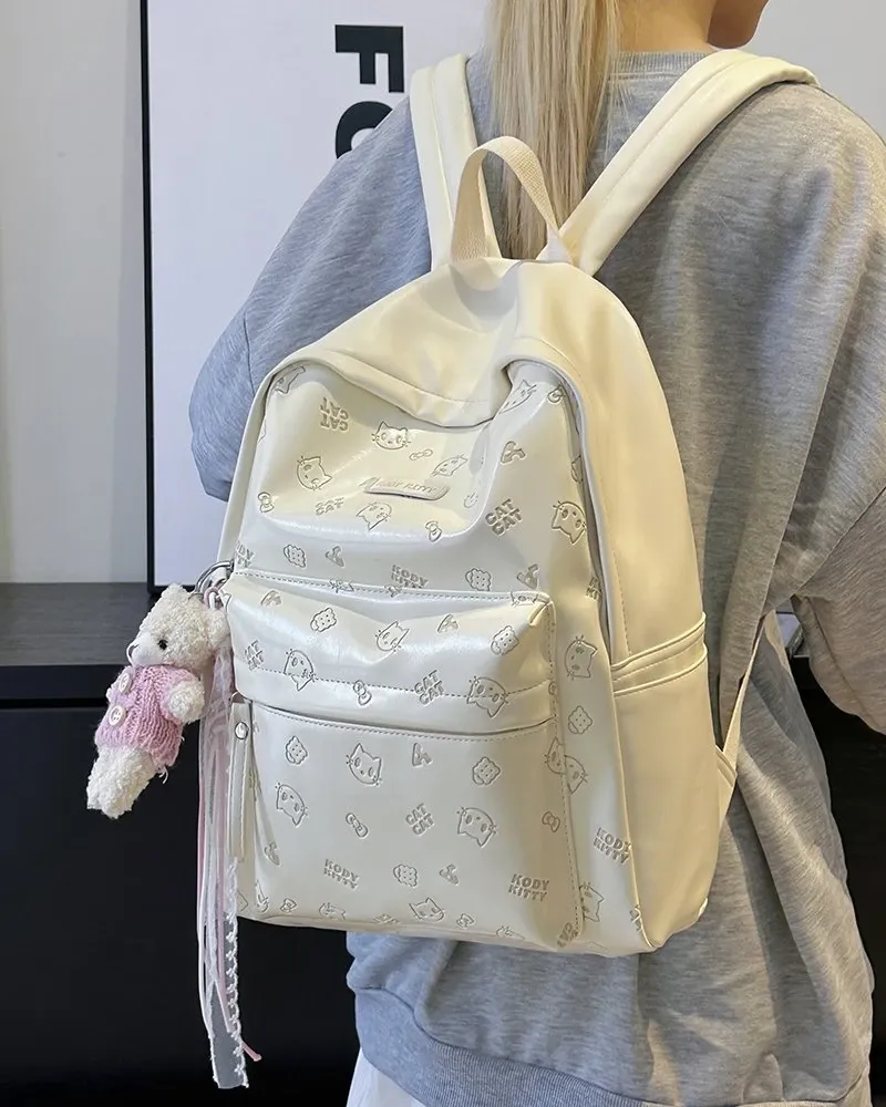 Tas Ransel Anak Bahan PU Sintetis Motif Print Bentuk Kotak Tali Panjang Grosir Import