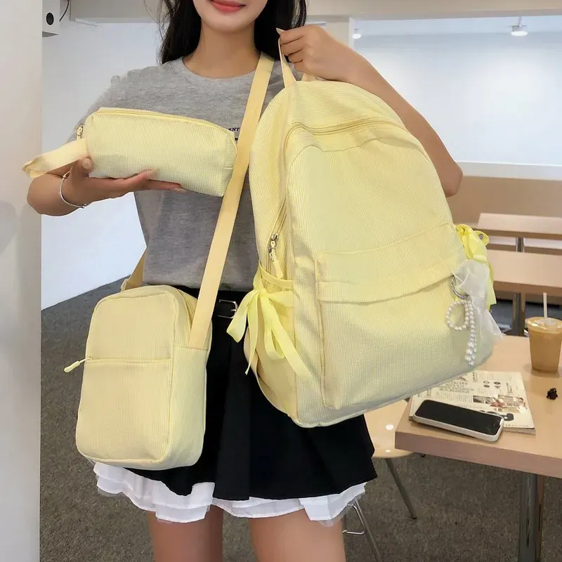 Tas Ransel Wanita Bahan Nylon Polos Warna Merah Bentuk Kotak Tali Rantai Grosir Import