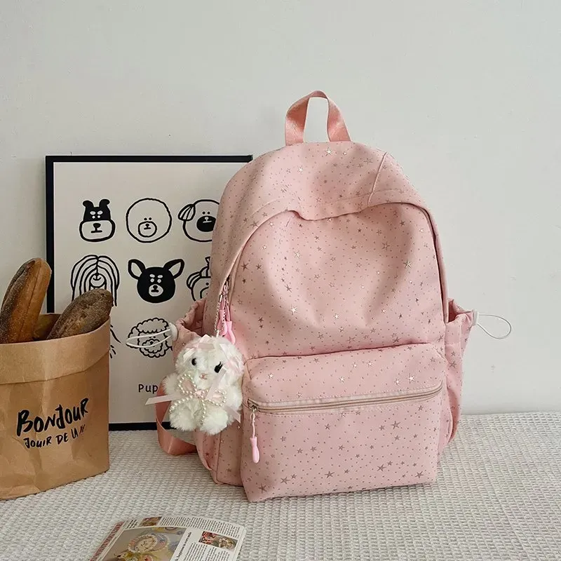 Tas Ransel Wanita Bahan Nylon Polos Warna Merah Bentuk Kotak Tali Rantai Grosir Import
