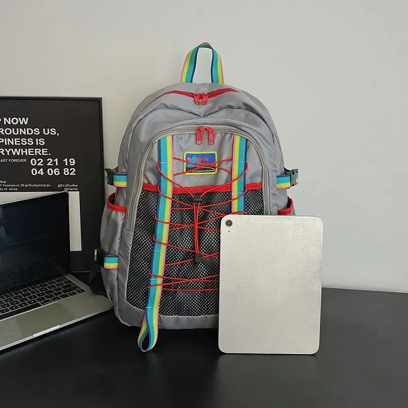 Tas Ransel Wanita Bahan Nylon Polos Warna Merah Bentuk Kotak Tali Rantai Grosir Import
