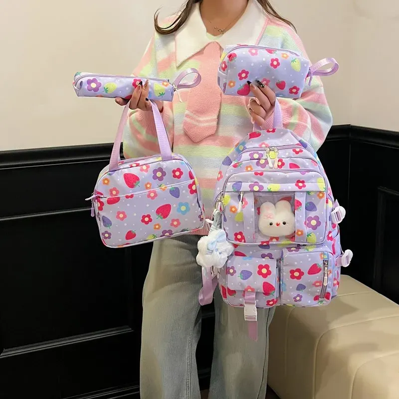 Tas Ransel Wanita Bahan Nylon Polos Warna Merah Bentuk Kotak Tali Rantai Grosir Import