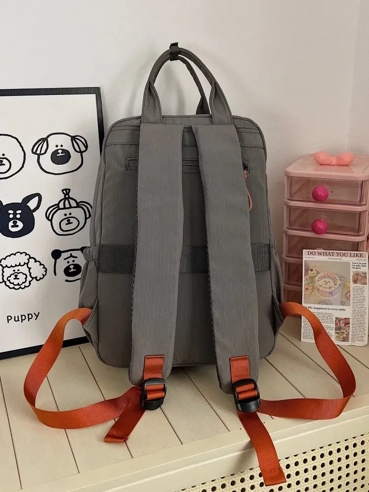Tas Selempang Wanita Bahan Nylon Polos Warna Abu-Abu Bentuk Kotak Tali Panjang Resleting