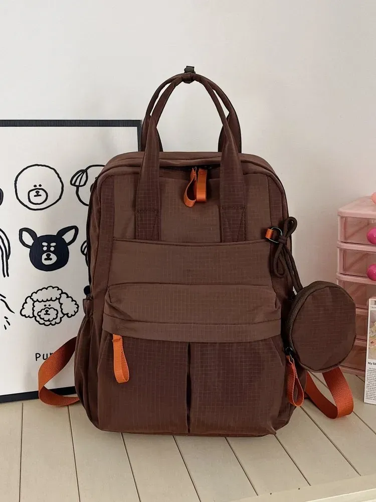 Tas Selempang Wanita Bahan Nylon Polos Warna Abu-Abu Bentuk Kotak Tali Panjang Resleting