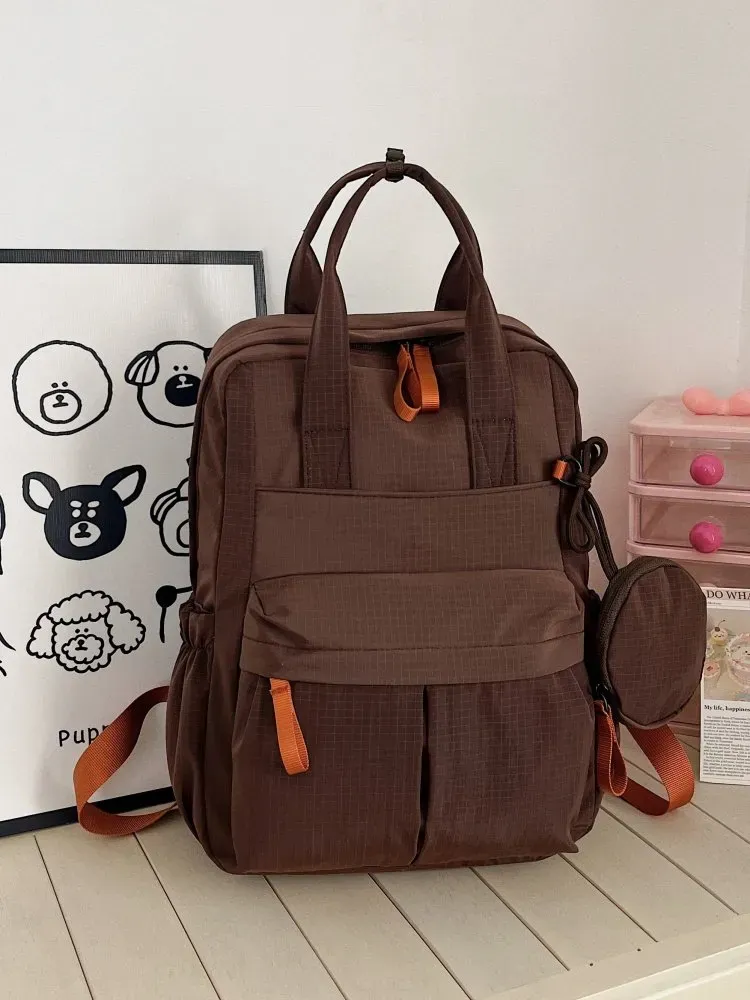 Tas Selempang Wanita Bahan Nylon Polos Warna Abu-Abu Bentuk Kotak Tali Panjang Resleting