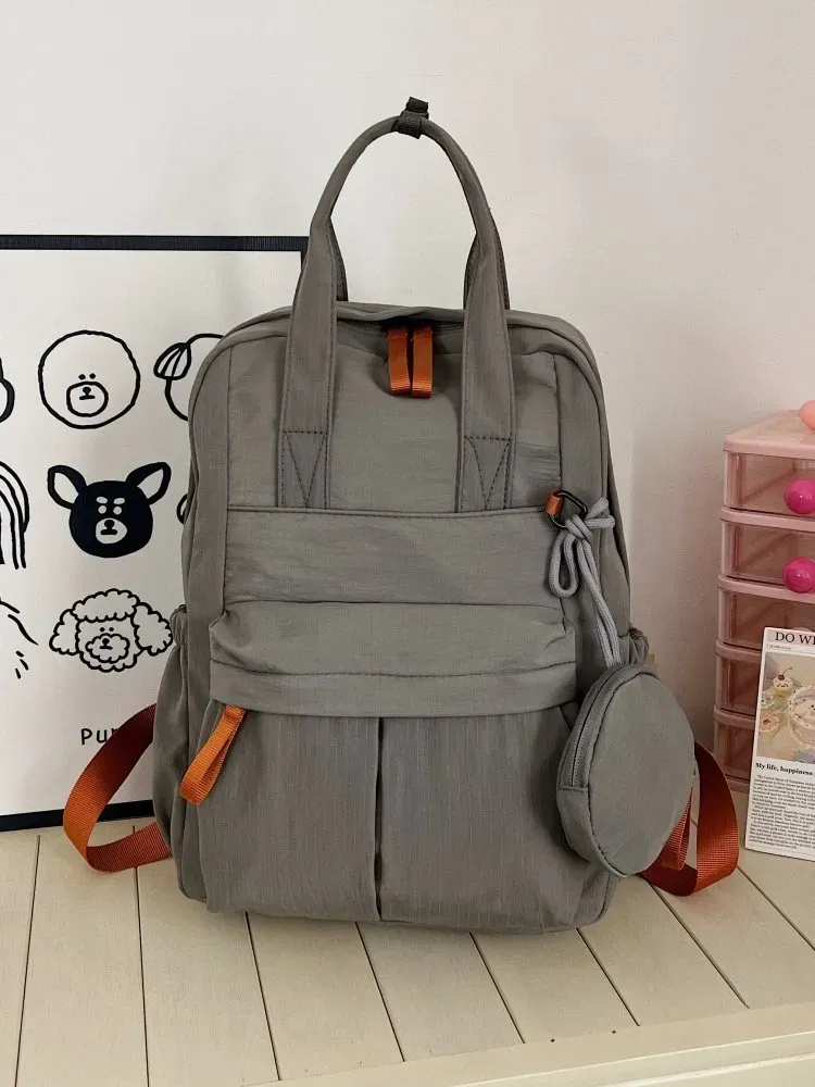 Tas Selempang Wanita Bahan Nylon Polos Warna Abu-Abu Bentuk Kotak Tali Panjang Resleting
