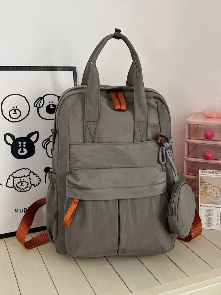Tas Selempang Wanita Bahan Nylon Polos Warna Abu-Abu Bentuk Kotak Tali Panjang Resleting