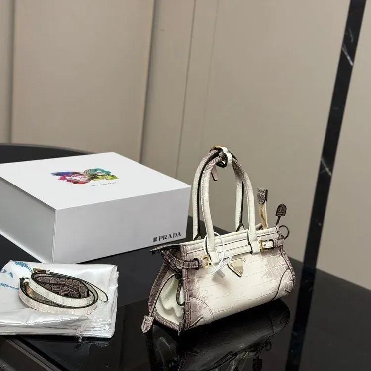 Tas Selempang Wanita Bahan PU Sintetis Motif Croco Warna Putih Bentuk Kotak Tali Grosir Import