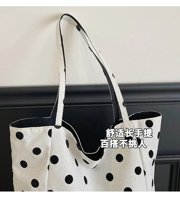Tas Selempang Wanita Bahan Kanvas Motif Polkadot Warna Putih Bentuk Kotak Tali Grosir Import