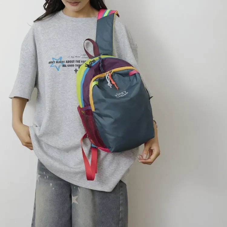 Tas Selempang Wanita Bahan Nylon Polos Warna Biru Bentuk Kotak Tali Panjang Grosir Import