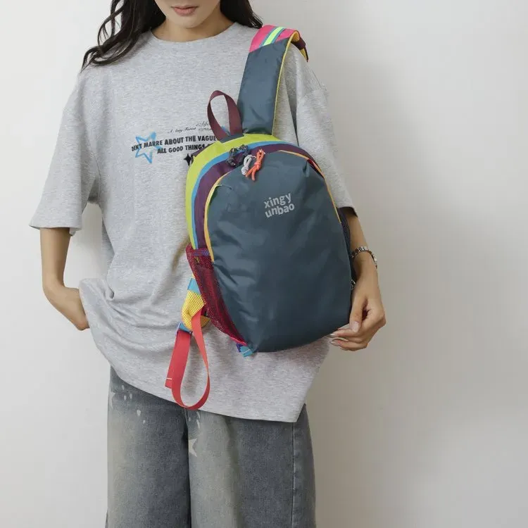 Tas Selempang Wanita Bahan Nylon Polos Warna Biru Bentuk Kotak Tali Panjang Grosir Import
