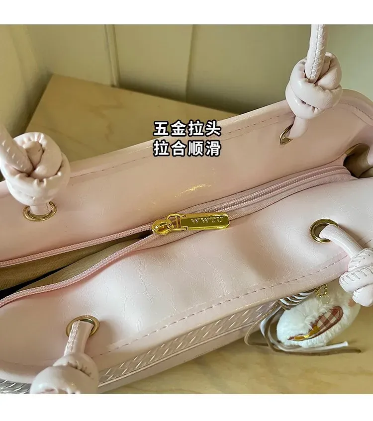 Tas Selempang Wanita Bahan PU Sintetis Motif Print Warna Pink Bentuk Kotak Tali Resleting