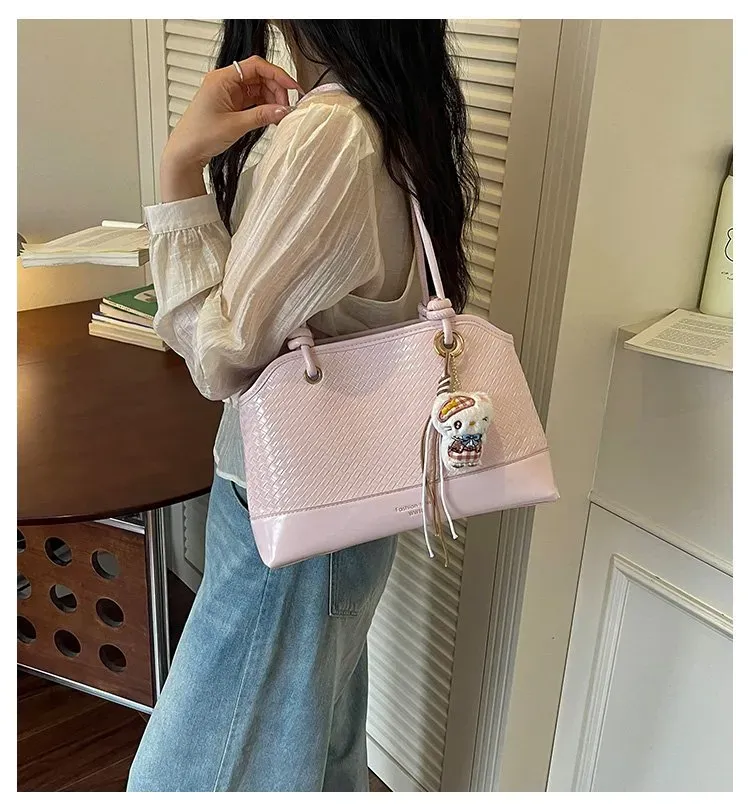 Tas Selempang Wanita Bahan PU Sintetis Motif Print Warna Pink Bentuk Kotak Tali Resleting kategori tas selempang grosir