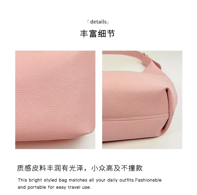 Tas Selempang Wanita Bahan PU Sintetis Polos Warna Pink Model Hobo Tali Panjang Grosir Import