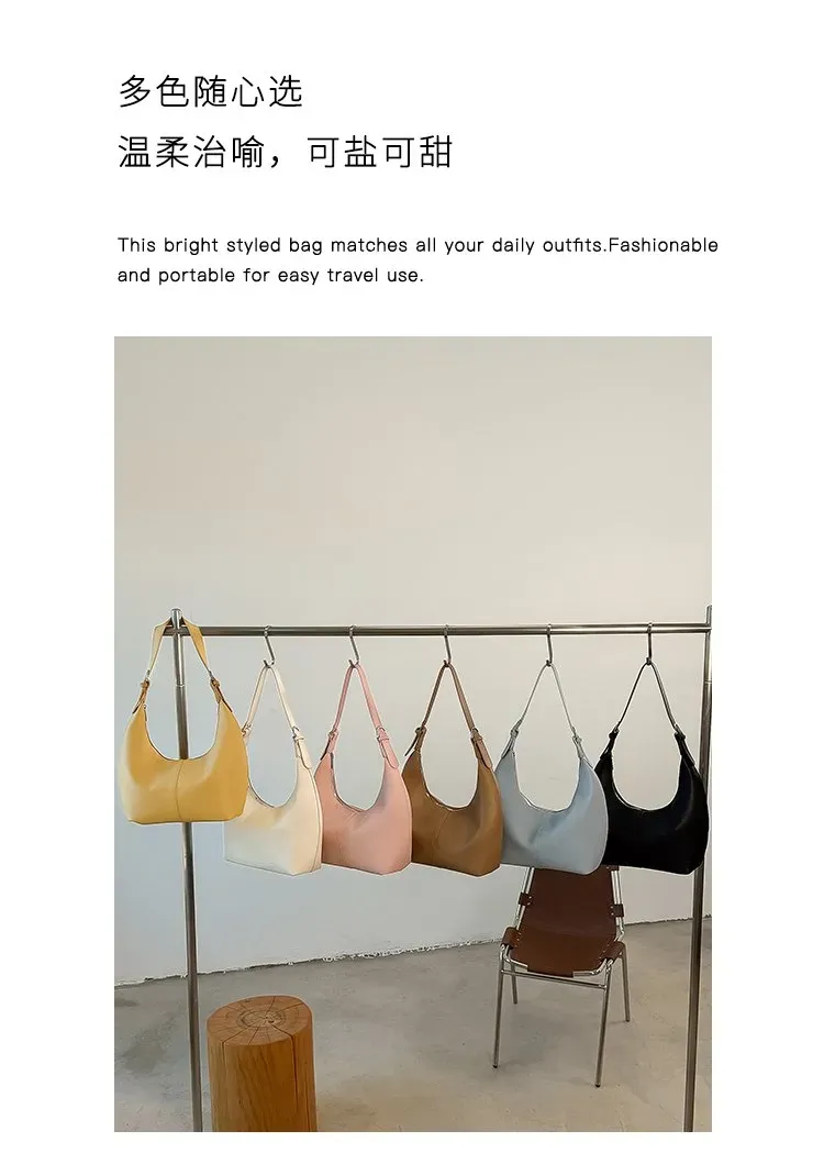 Tas Selempang Wanita Bahan PU Sintetis Polos Warna Pink Model Hobo Tali Panjang Grosir Import