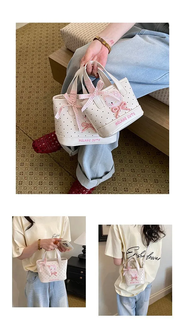 Tas Selempang Wanita Bahan PU Sintetis Motif Polkadot Warna Pink Bentuk Kotak Resleting Grosir