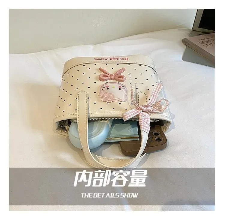 Tas Selempang Wanita Bahan PU Sintetis Motif Polkadot Warna Pink Bentuk Kotak Resleting Grosir