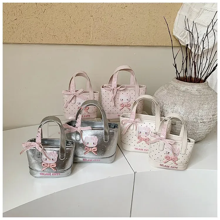 Tas Selempang Wanita Bahan PU Sintetis Motif Polkadot Warna Pink Bentuk Kotak Resleting Grosir
