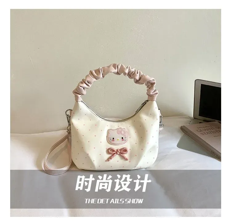 Tas Selempang Wanita Bahan PU Sintetis Motif Polkadot Warna Putih Model Hobo Grosir Import