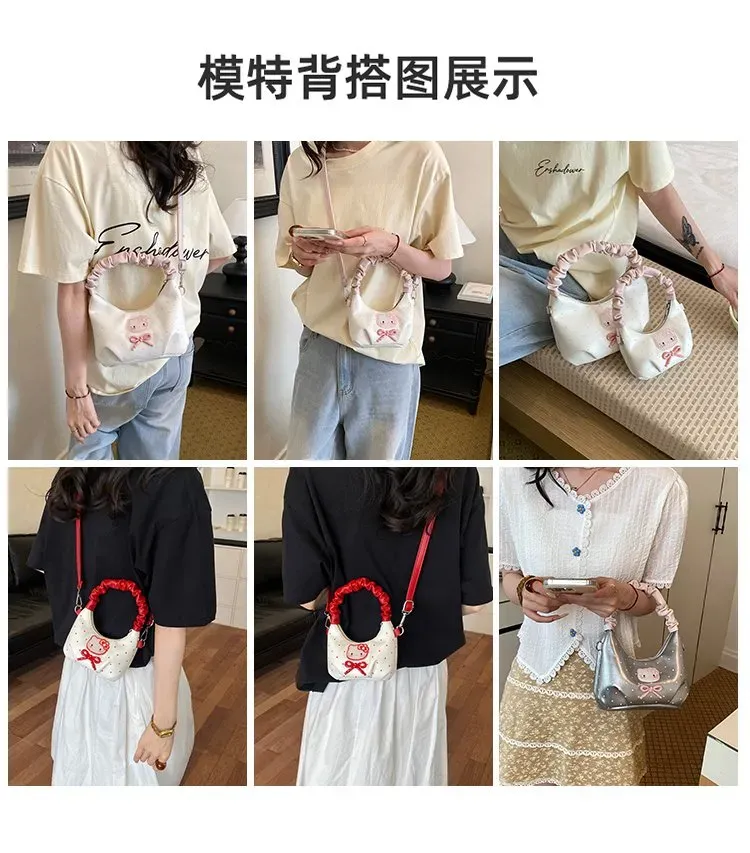 Tas Selempang Wanita Bahan PU Sintetis Motif Polkadot Warna Putih Model Hobo Grosir Import