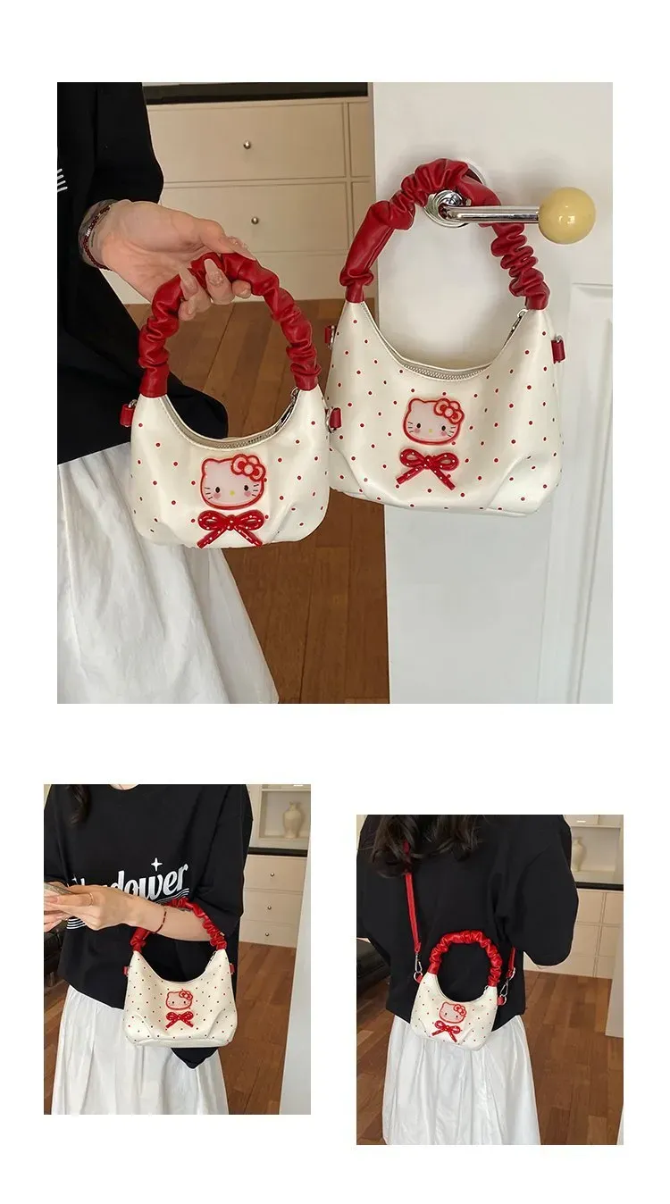 Tas Selempang Wanita Bahan PU Sintetis Motif Polkadot Warna Putih Model Hobo Grosir Import