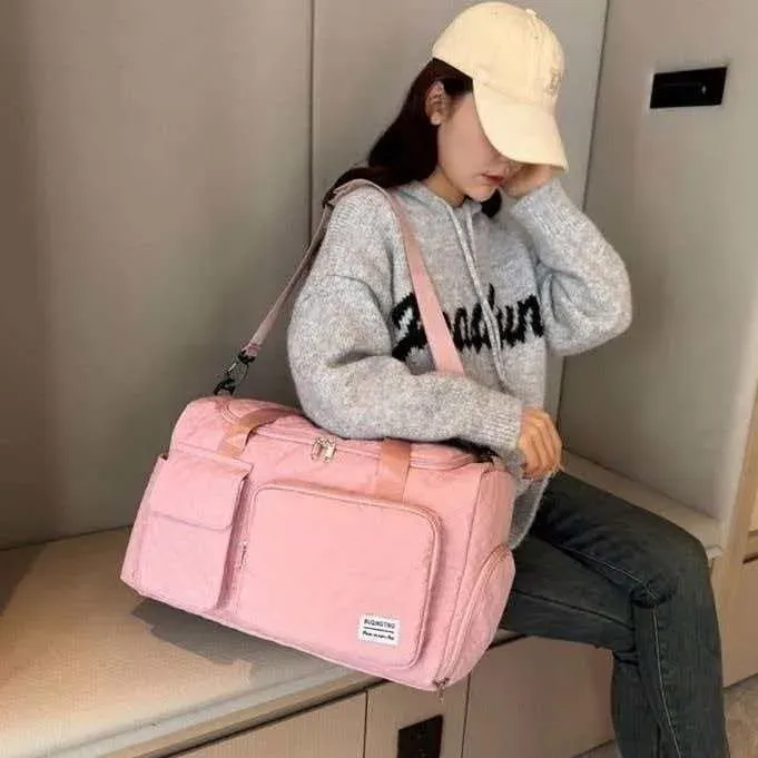 Tas Selempang Wanita Bahan Nylon Model Quilted Warna Pink Bentuk Kotak Tali Grosir Import