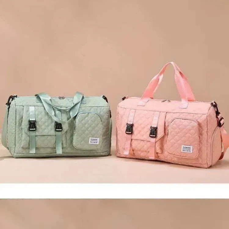 Tas Selempang Wanita Bahan Nylon Model Quilted Warna Pink Bentuk Kotak Tali Grosir Import