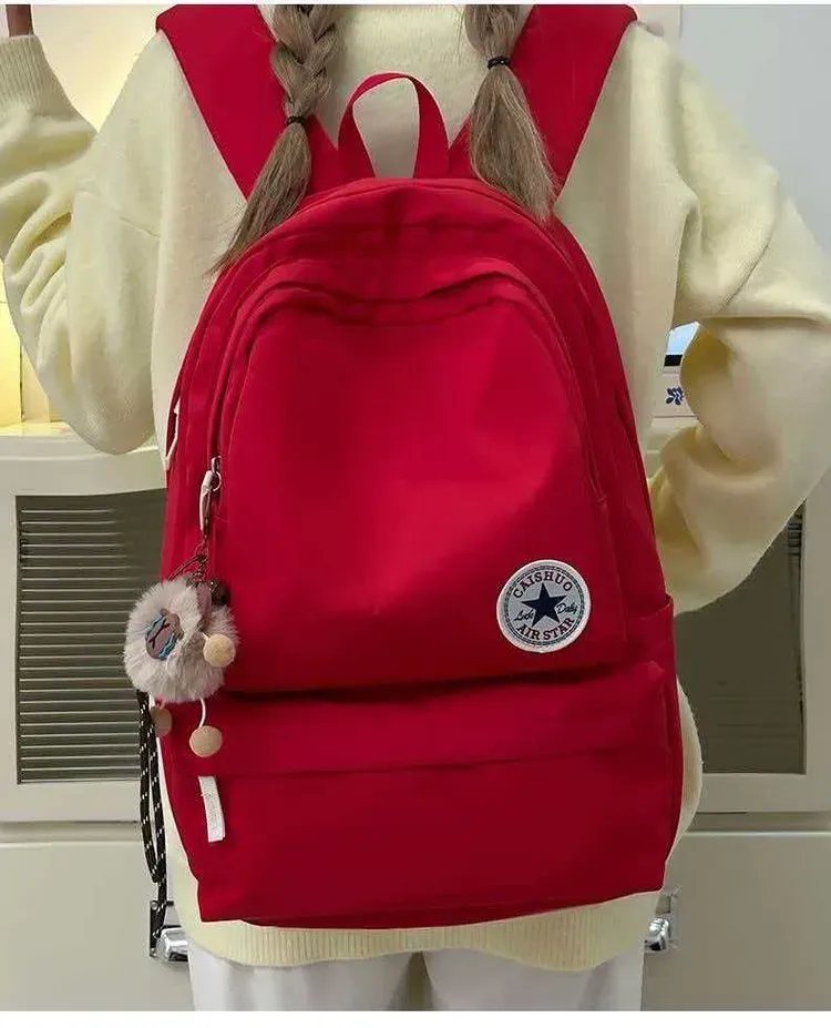 Tas Ransel Wanita Bahan Oxford Polos Warna Merah Bentuk Kotak Tali Lebar Grosir Import