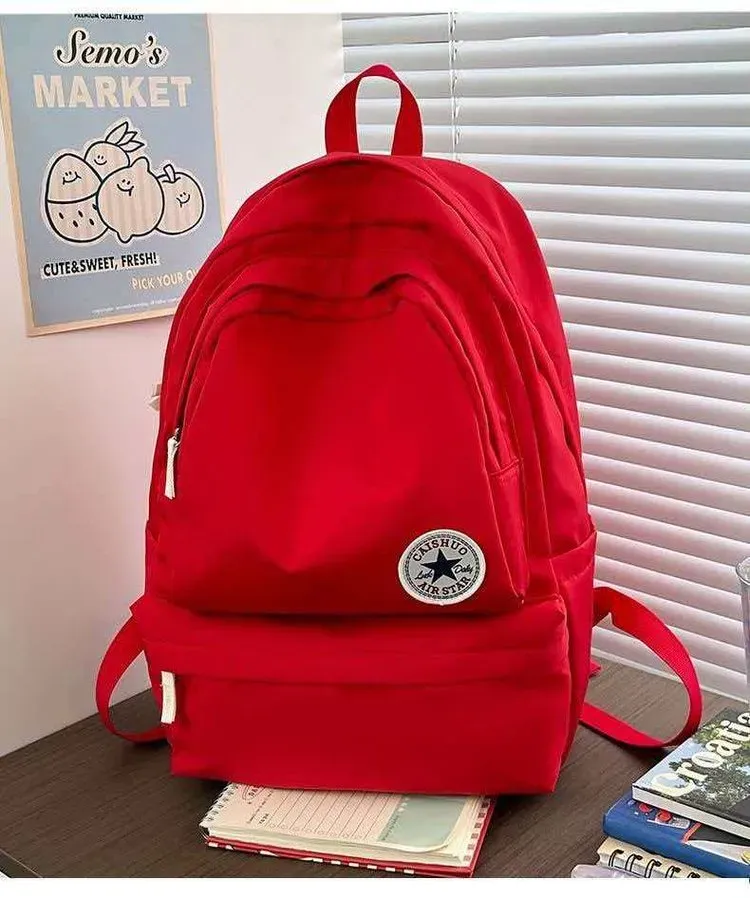 Tas Ransel Wanita Bahan Oxford Polos Warna Merah Bentuk Kotak Tali Lebar Grosir Import