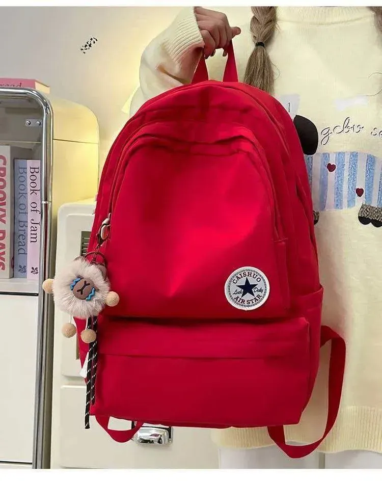 Tas Ransel Wanita Bahan Oxford Polos Warna Merah Bentuk Kotak Tali Lebar Grosir Import