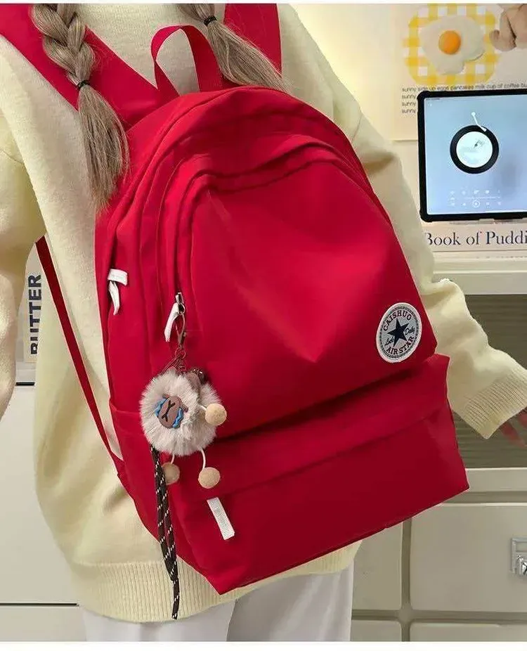 Tas Ransel Wanita Bahan Oxford Polos Warna Merah Bentuk Kotak Tali Lebar Grosir Import