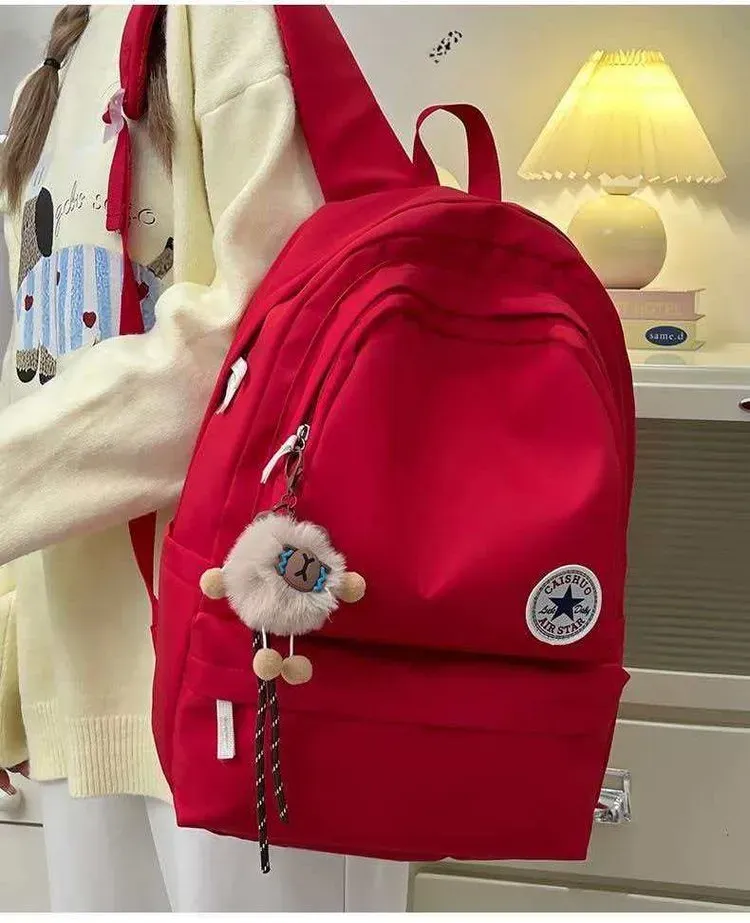 Tas Ransel Wanita Bahan Oxford Polos Warna Merah Bentuk Kotak Tali Lebar Grosir Import