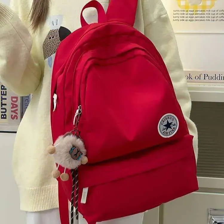Tas Ransel Wanita Bahan Oxford Polos Warna Merah Bentuk Kotak Tali Lebar Grosir Import