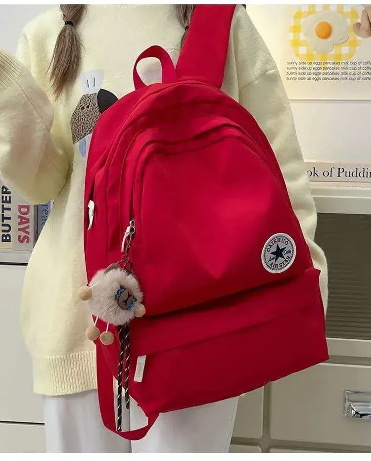 Tas Ransel Wanita Bahan Oxford Polos Warna Merah Bentuk Kotak Tali Lebar Grosir Import
