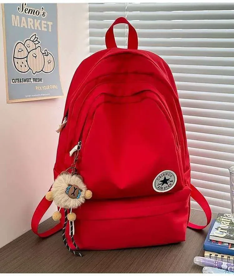 Tas Ransel Wanita Bahan Oxford Polos Warna Merah Bentuk Kotak Tali Lebar Grosir Import